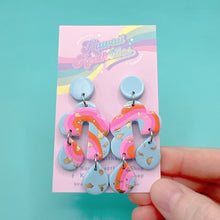 Load image into Gallery viewer, Retro blue, pink and orange geometric polymer clay stud earrings