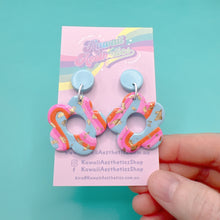 Load image into Gallery viewer, Retro blue, pink and orange flower polymer clay stud earrings