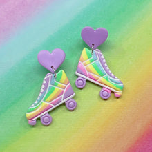 Load image into Gallery viewer, Colourful kawaii rainbow roller skate stud earrings