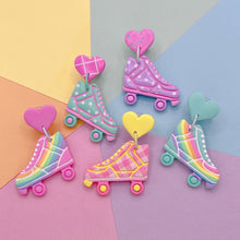Load image into Gallery viewer, Colourful kawaii rainbow roller skate stud earrings