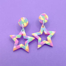Load image into Gallery viewer, Pastel rainbow patterned star polymer clay stud earrings