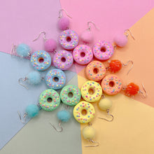 Load image into Gallery viewer, Colourful frosted donut polymer clay earrings