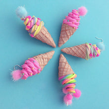 Load image into Gallery viewer, Pink sprinkle icecream polymer clay earrings