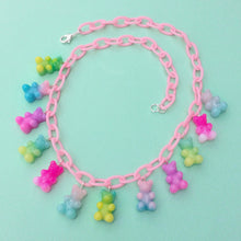 Load image into Gallery viewer, Rainbow two toned resin gummy bear charm necklace