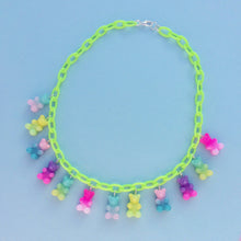 Load image into Gallery viewer, Rainbow two toned resin gummy bear charm necklace