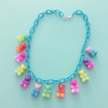Load image into Gallery viewer, Rainbow two toned resin gummy bear charm necklace