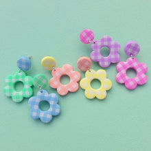 Load image into Gallery viewer, Colourful gingham polymer clay flower stud earrings
