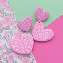 Load image into Gallery viewer, Pastel leopard print heart polymer clay stud earrings