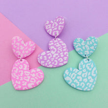 Load image into Gallery viewer, Pastel leopard print heart polymer clay stud earrings