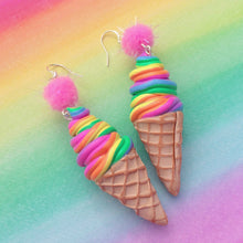 Load image into Gallery viewer, Rainbow icecream polymer clay earrings