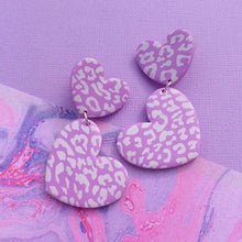 Load image into Gallery viewer, Pastel leopard print heart polymer clay stud earrings