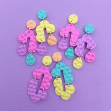 Load image into Gallery viewer, Colourful textured geometric scalloped teardrop stud earrings