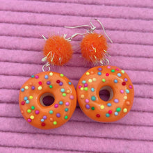 Load image into Gallery viewer, Colourful frosted donut polymer clay earrings