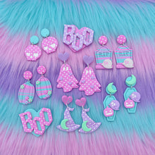 Load image into Gallery viewer, Pastel halloween coffin polymer clay stud earrings