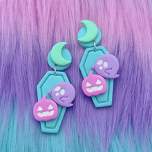 Load image into Gallery viewer, Pastel halloween coffin polymer clay stud earrings
