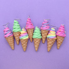 Load image into Gallery viewer, Pink and blue swirl icecream polymer clay earrings