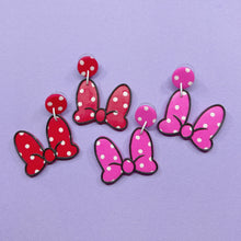 Load image into Gallery viewer, Kawaii pink polka dot Minnie bow stud earrings