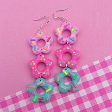 Load image into Gallery viewer, Pink and aqua frosted flower polymer clay earrings
