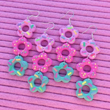 Load image into Gallery viewer, Pink and aqua frosted flower polymer clay earrings
