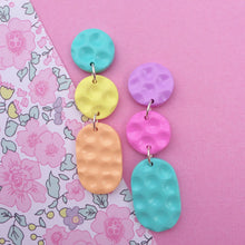 Load image into Gallery viewer, Rainbow textured circle and oval stud earrings
