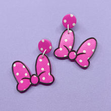 Load image into Gallery viewer, Kawaii pink polka dot Minnie bow stud earrings
