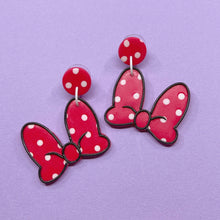 Load image into Gallery viewer, Kawaii red polka dot Minnie bow stud earrings
