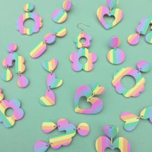Load image into Gallery viewer, Pastel rainbow striped multi hearts polymer clay stud earrings
