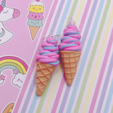 Load image into Gallery viewer, Pink and blue swirl icecream polymer clay earrings
